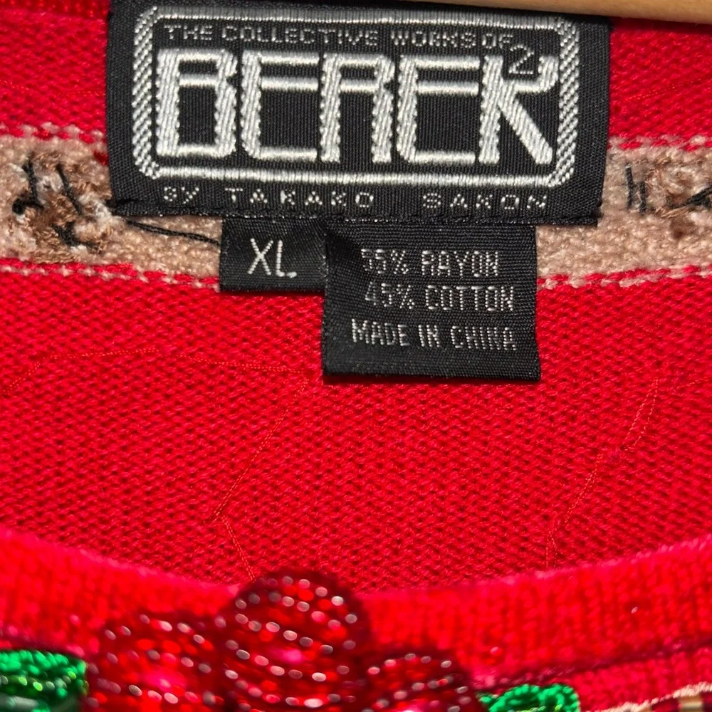 VTG Berek Ugly Christmas Sweater XL Red Leopard Bow Mistletoe Embellished Sequin